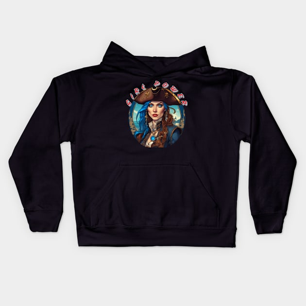 Girl power, stunning blue eyed pirate wench Kids Hoodie by sailorsam1805